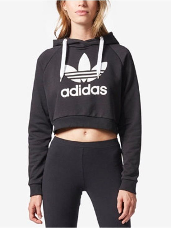 adidas Originals Tops - adidas originals Black Cropped Hoodie with White Trefoil